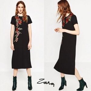 Zara Embroidered Floral Appliqué Midi Dress
